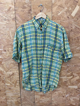 Vintage 90s green yellow flannel check short sleeve shirt by Gentleman Farmer size small